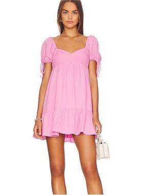Amanda Uprichard Pink Puff-Sleeve Babydoll Mini Dress